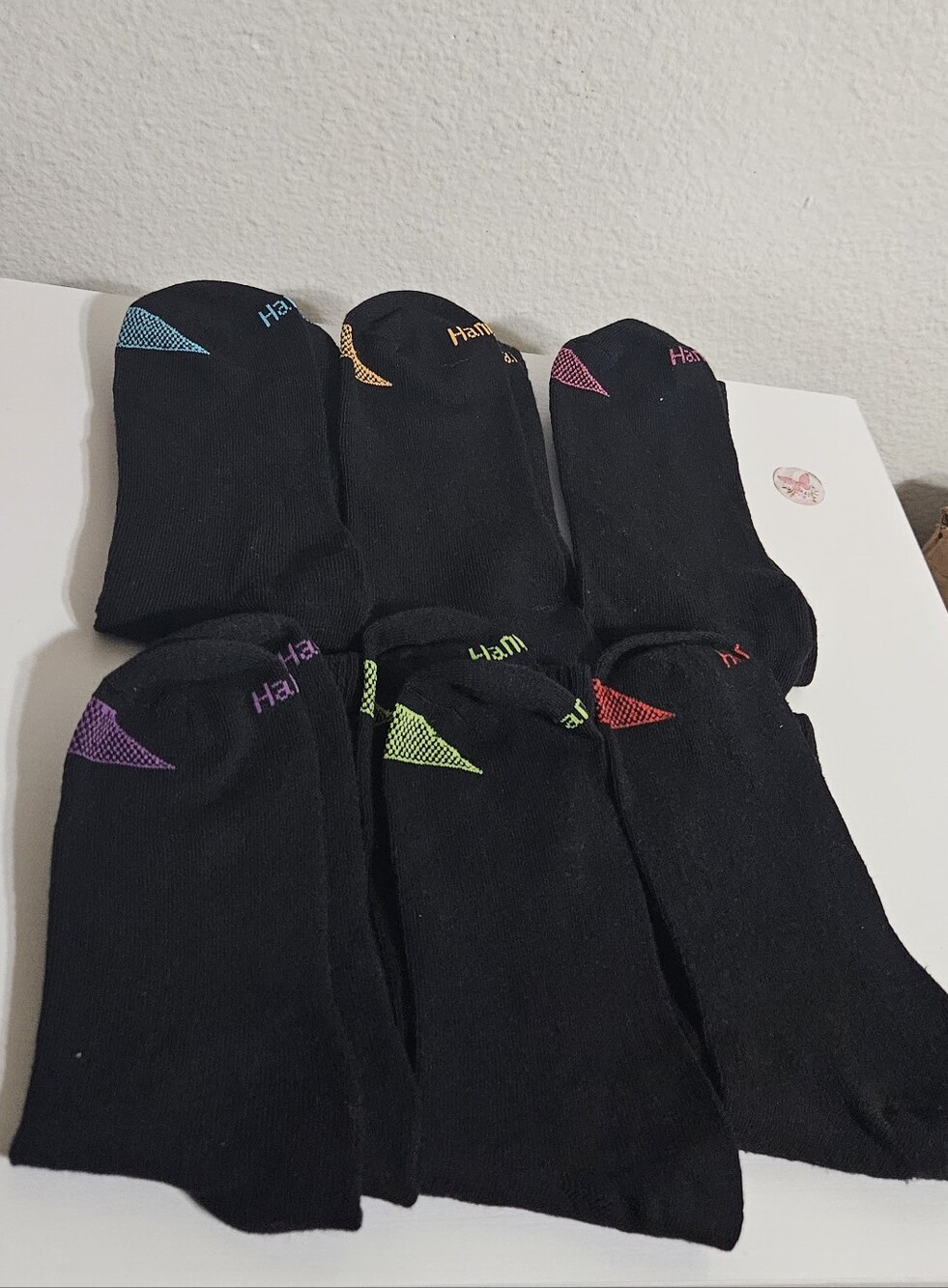 Hanes Women's Black No-Show Socks with Colorful Accent Heels